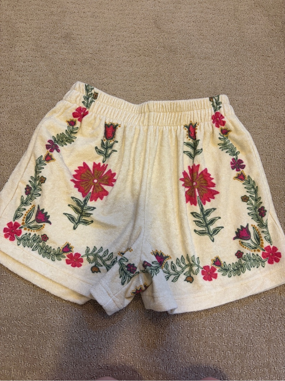 NATURAL LIFE Ivory Terry Floral Embroidered Women’s Shorts